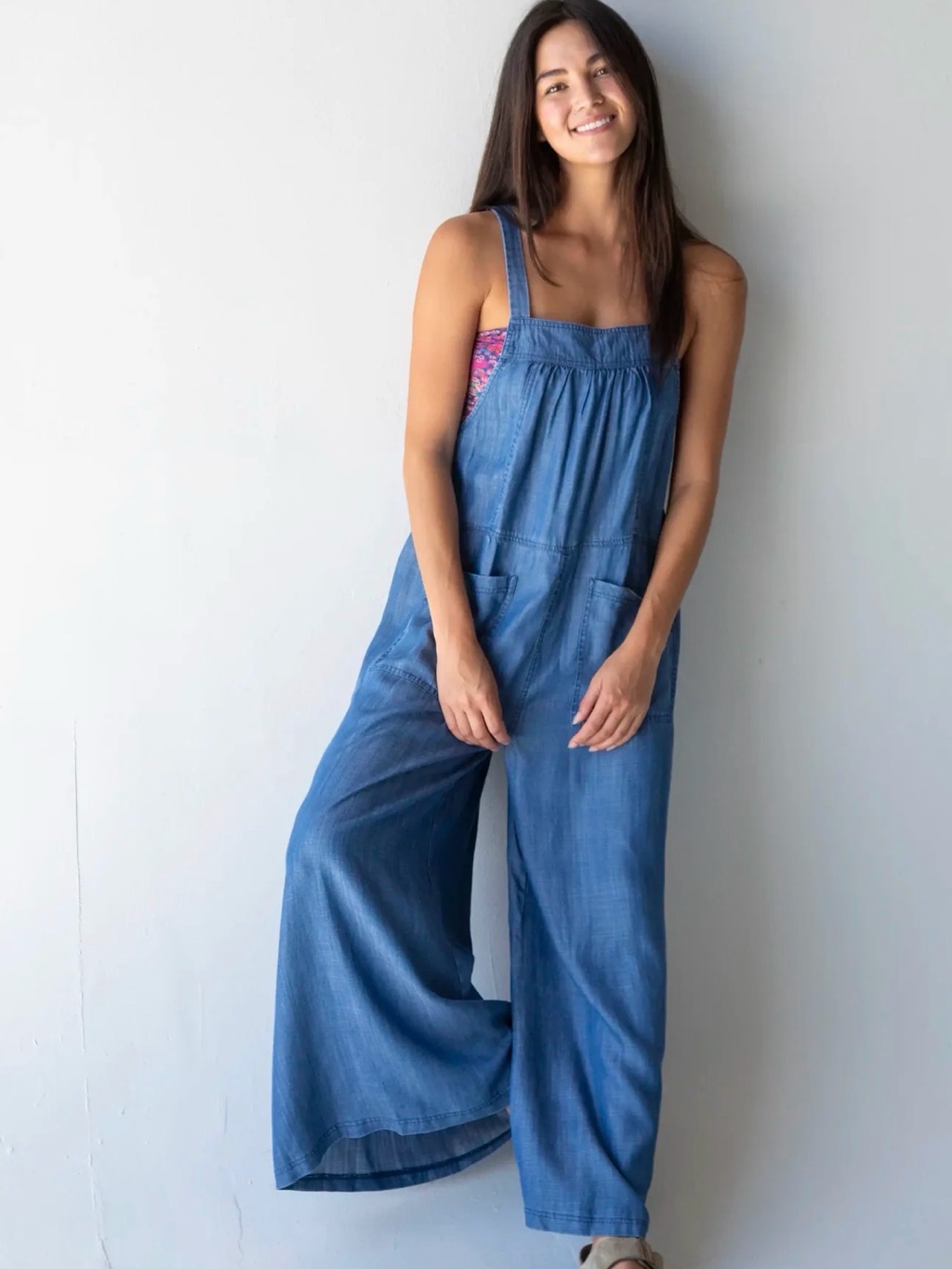 Natural Life “Dakota” Wide-Leg Denim Overalls